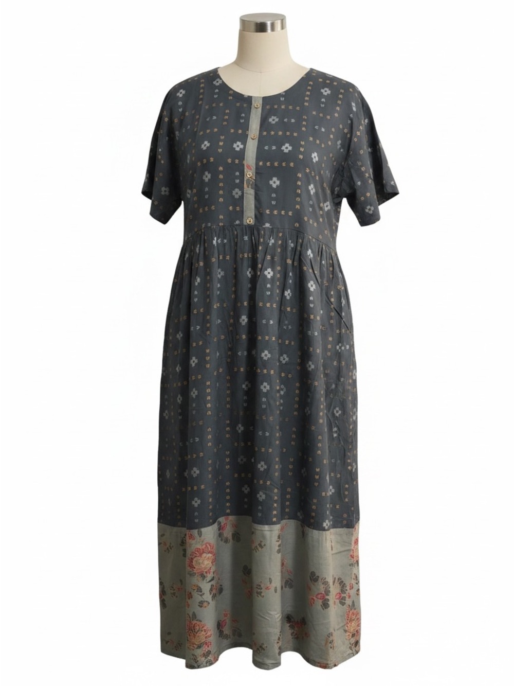 Slate blue printed Anarkali dress